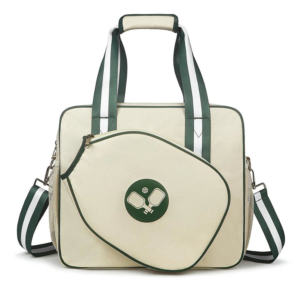 NWOT Stylish Cream and Green Tote Pickle Ball Bag